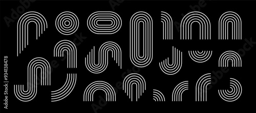 Boho arch set. Minimal boho zen arch. Simple line rainbows. Vector abstract shape, outline arc. Modern trendy decorative element rainbow arc collection. Contemporary nursery minimal illustrations.