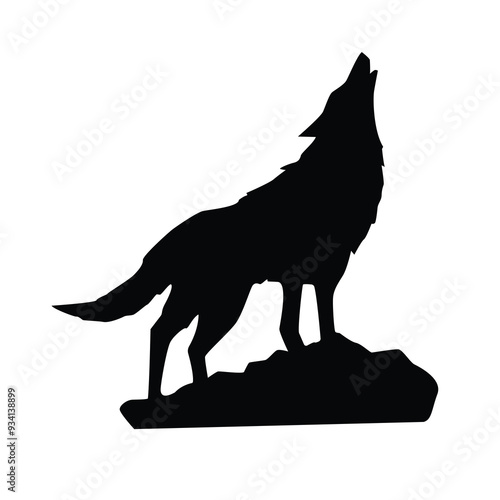 Fox, Wolf, howling on hill, icon, logo, vector illustration 