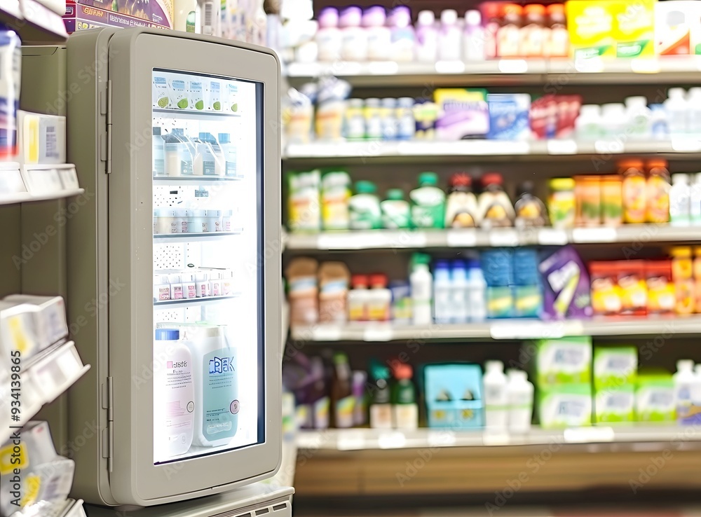 Refrigerated Display Case in a Grocery Store Refrigerated Display Case in a Grocery Store