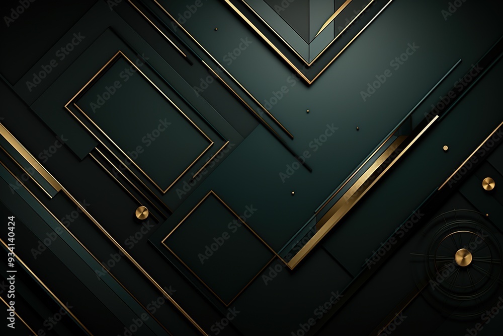 Abstract geometric pattern with gold accents on a dark green background. Abstract geometric pattern with gold accents on a dark green background.