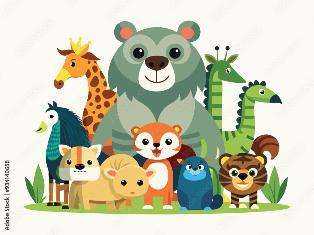 Obraz premium set of animals character vector illustrations