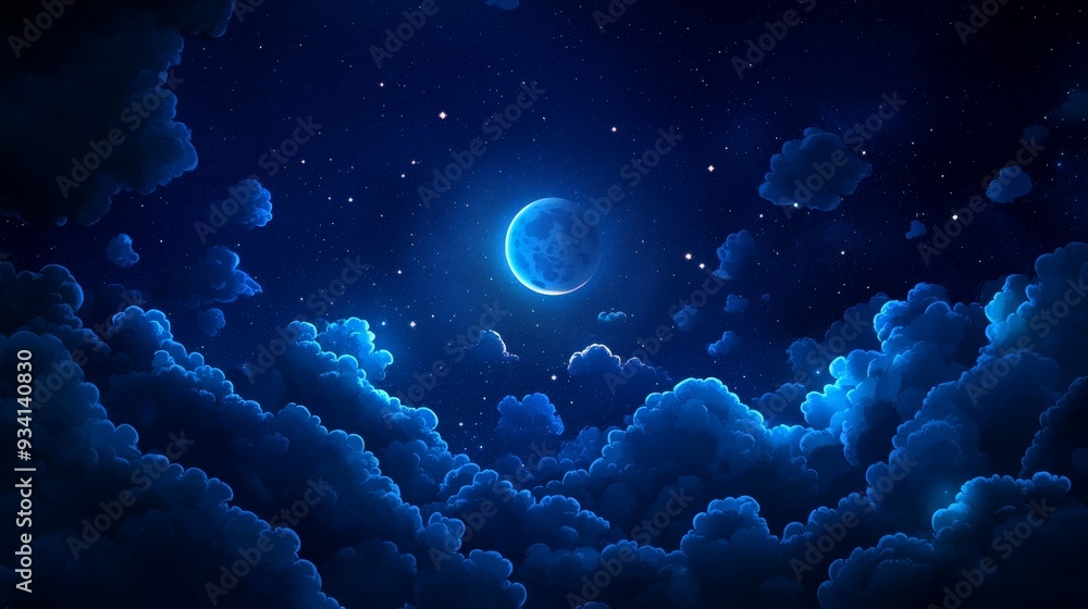 Serene Night Sky with Crescent Moon and Stars - A peaceful night sky ...