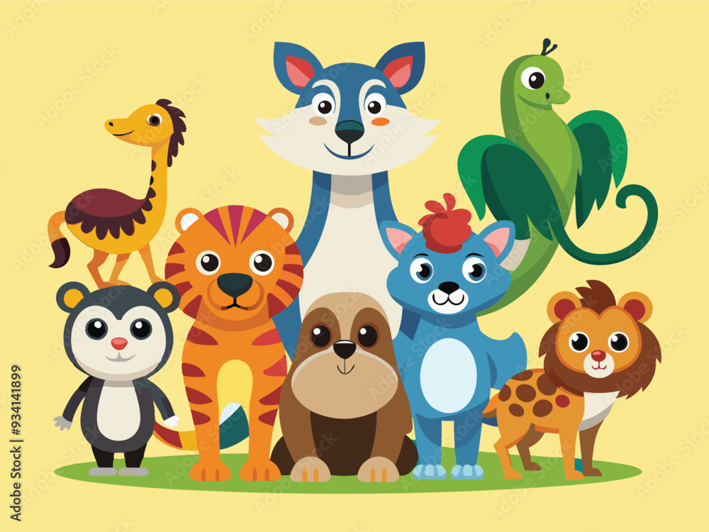 set of animals character vector illustrations set of animals character vector illustrations