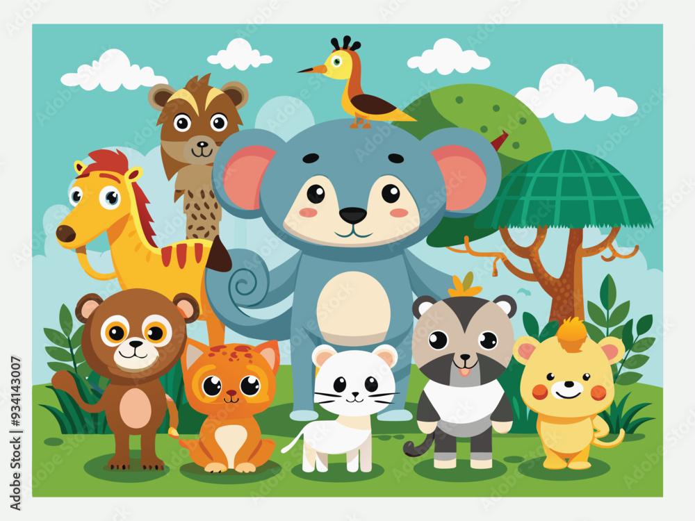 Naklejka premium set of animals character vector illustrations