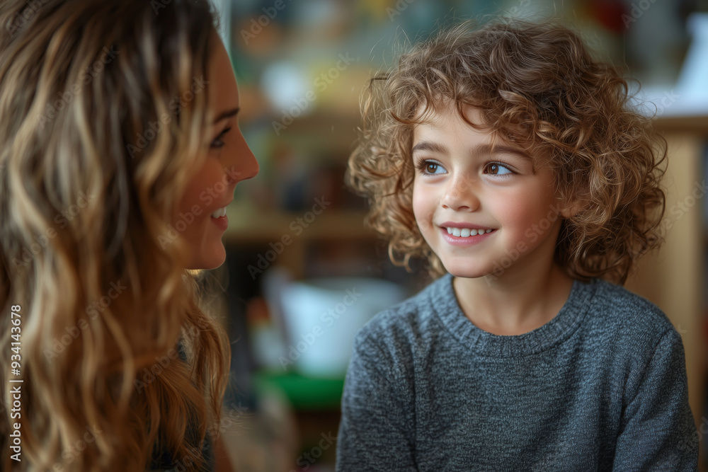 Engaging preschooler in speech therapy with a caring instructor in a warm classroom environment Engaging preschooler in speech therapy with a caring instructor in a warm classroom environment