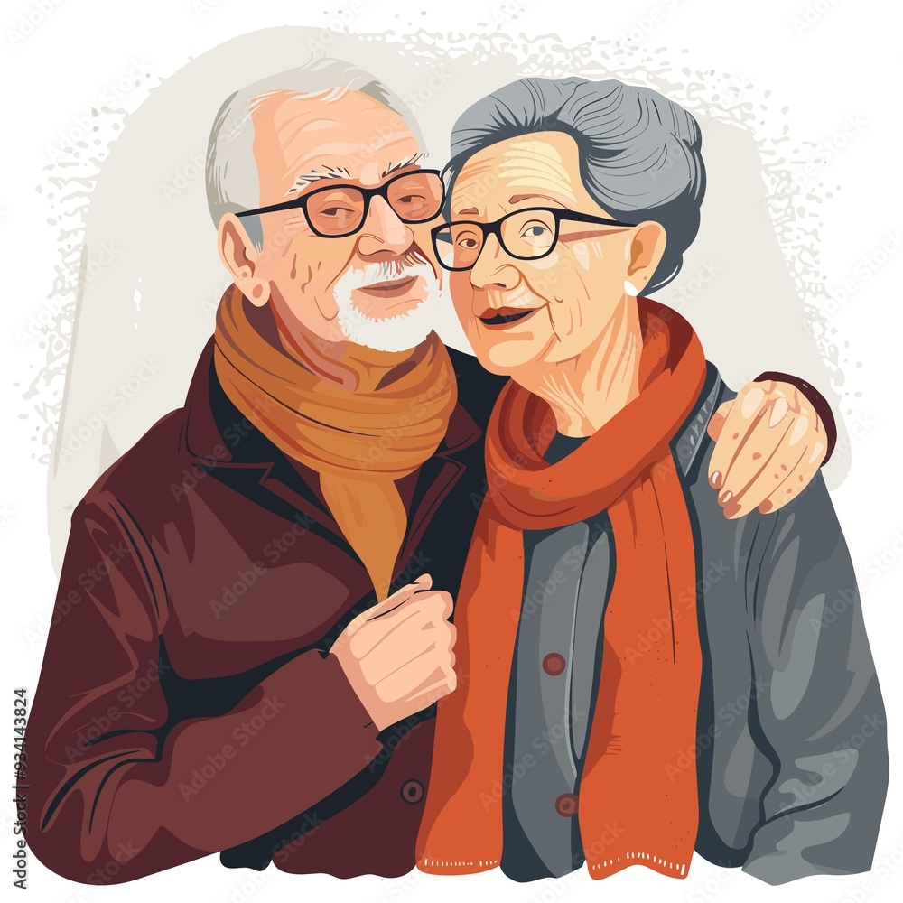 Elderly couple cheerfully embracing against neutral background Elderly couple cheerfully embracing against neutral background