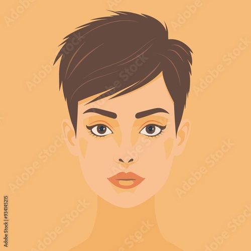 Woman with pixie haircut confidently gazing against orange background