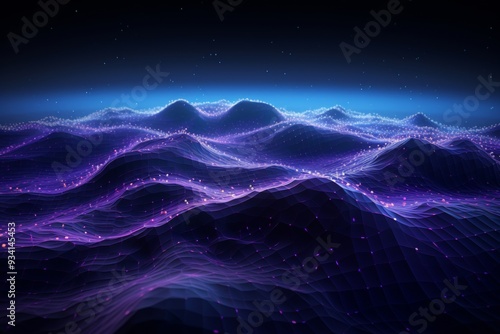 Abstract Glowing Landscape: Purple and Blue Digital Art