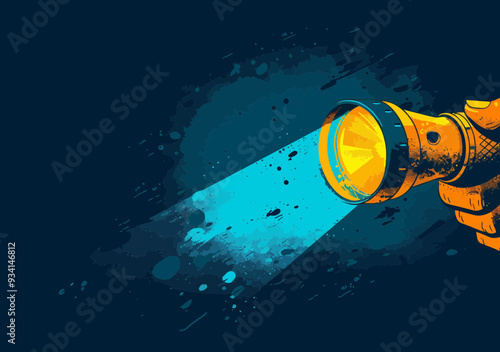 Hand Holding Flashlight Revealing Hidden Compass in Dark Background - Uncovering Direction Concept for Business Navigation