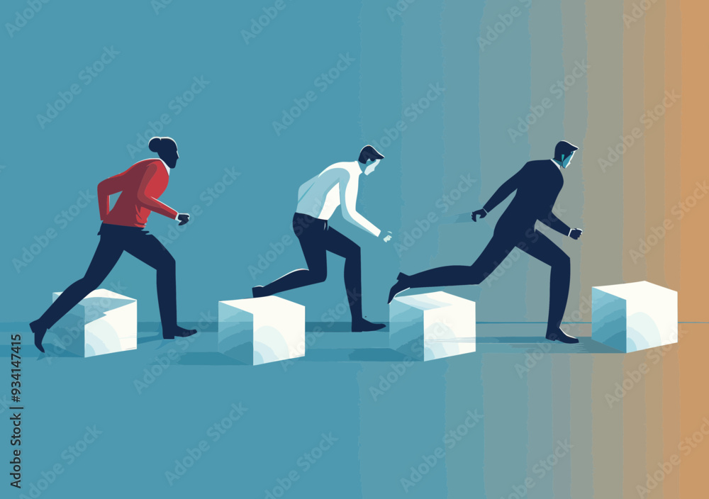 Fototapeta premium Business People Advancing Towards Goals Using Minimalist Strategy Concept Illustration - Work Smarter Not Harder - Vector Art