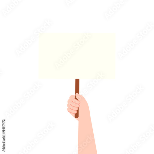 Holding blank placard banner for text or messages. Debate, argument, disagreement, protest, community, concept. Flat character vector design illustration.