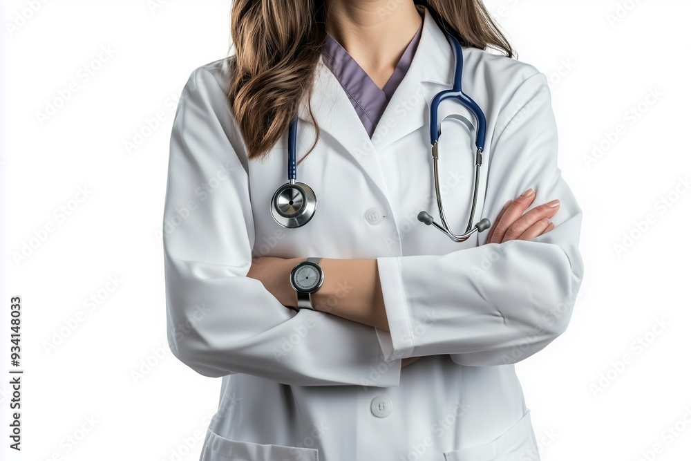 Doctor With Stethoscope And Watch Standing With Arms Crossed Doctor With Stethoscope And Watch Standing With Arms Crossed