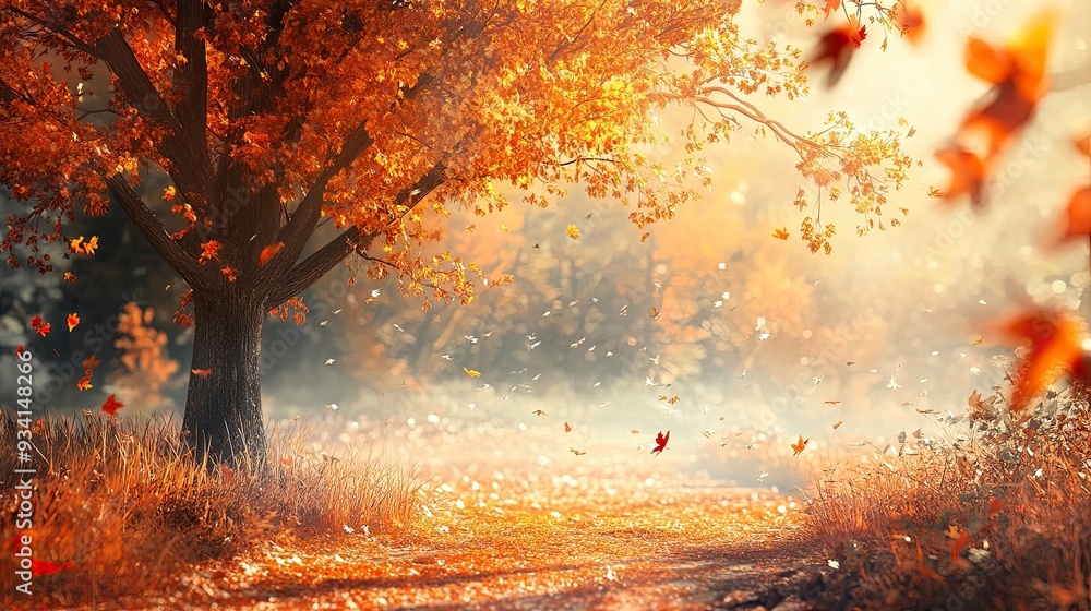 Autumn scene, orange leaves, natural background- Autumn scene, orange leaves, natural background-
