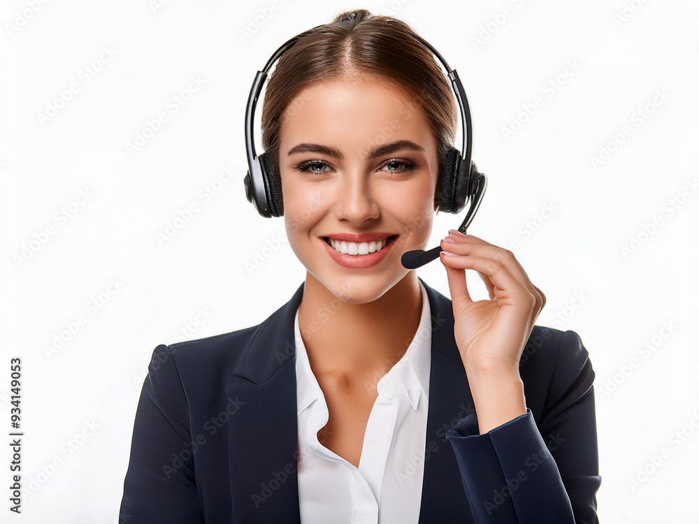 beautiful smiling call center operator with headphones beautiful smiling call center operator with headphones
