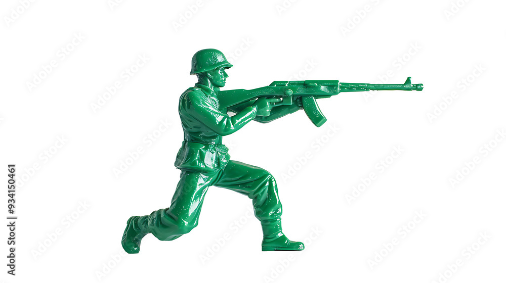 Full body green toy soldier aiming with a rifle on withe background Full body green toy soldier aiming with a rifle on withe background