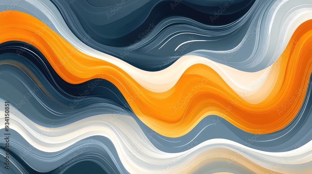 Flowing waves in orange, blanc, and blue on a generative AI background, simple yet sophisticated abstract design. Flowing waves in orange, blanc, and blue on a generative AI background, simple yet sophisticated abstract design.