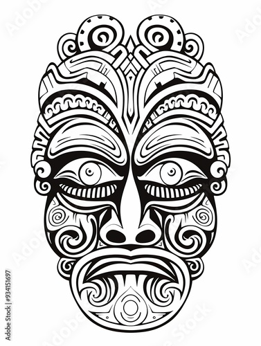 Decorative tribal mask featuring intricate patterns and symmetrical designs, showcasing cultural artistry and expression