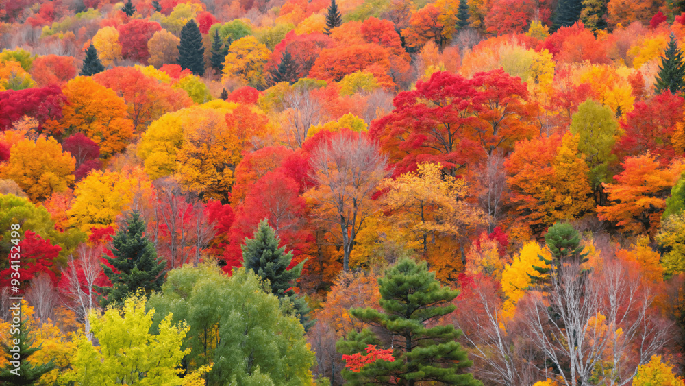 A vibrant autumn forest with trees displaying red, orange, and yellow Leaves A vibrant autumn forest with trees displaying red, orange, and yellow Leaves