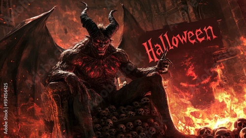 demon in hell on a throne. The inscription 
