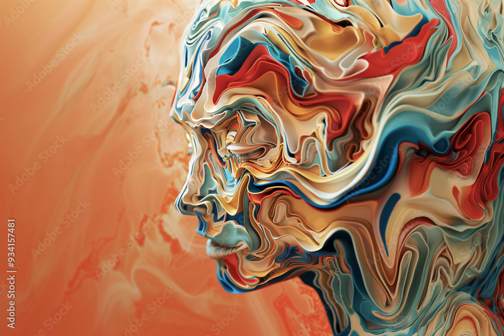 Obraz premium abstract face profile of multi-colored paints on a light background
