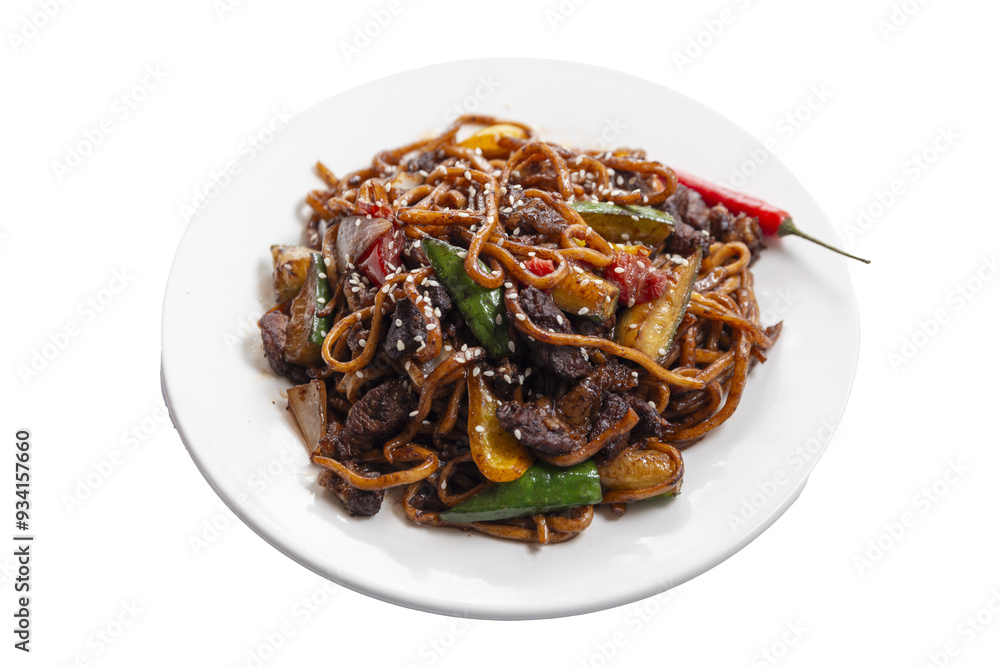 fried lagman, Lamb Stir Fry Leghman, Uzbek Laghman Traditional Noodle Dish fried lagman, Lamb Stir Fry Leghman, Uzbek Laghman Traditional Noodle Dish