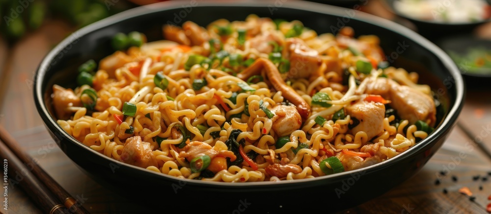 Stir Fried Instant Noodles With Chicken And Cheese Stir Fried Instant Noodles With Chicken And Cheese