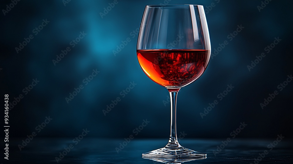 Naklejka premium One elegant wine glass with a long, slender stem, set on a reflective surface