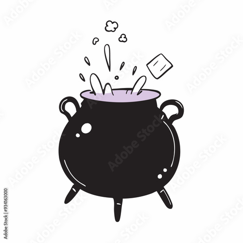 Witch cauldron. Halloween pot. Witchcraft, potion, spell, Cute cartoon illustration (2)