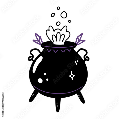 Witch cauldron. Halloween pot. Witchcraft, potion, spell, Cute cartoon illustration (3)