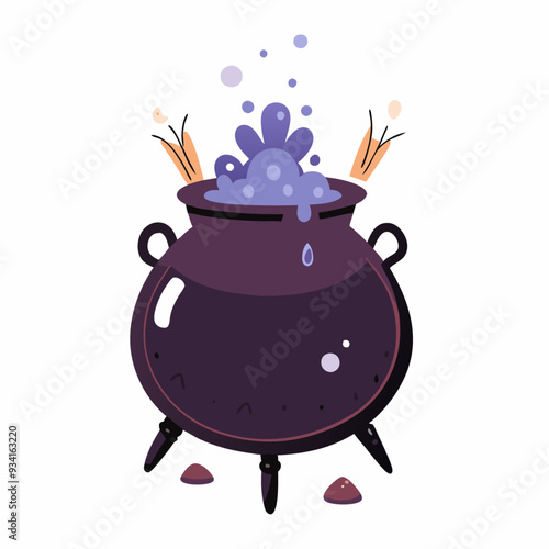 Witch cauldron. Halloween pot. Witchcraft, potion, spell, Cute cartoon illustration (10)