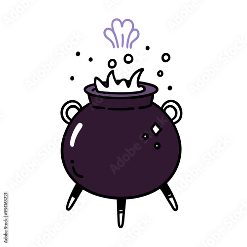 Witch cauldron. Halloween pot. Witchcraft, potion, spell, Cute cartoon illustration (11)