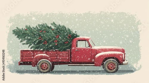 Red Truck Hauling a Christm...
