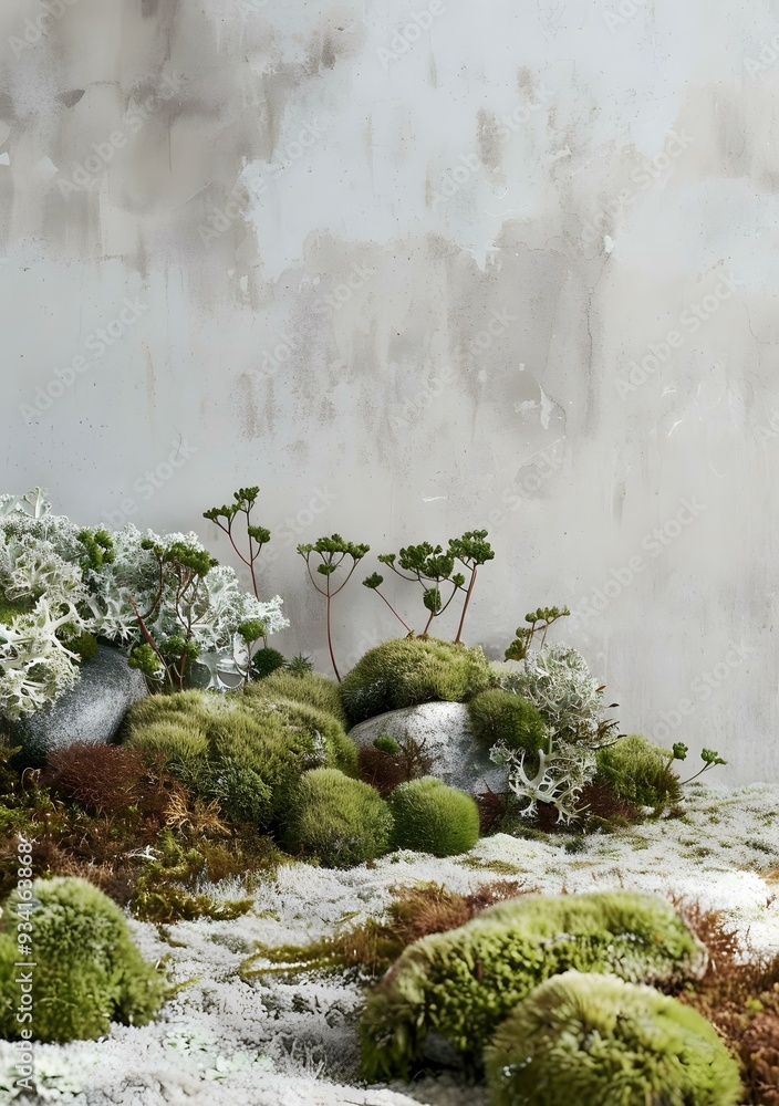 Green Moss on a White Wall Background Green Moss on a White Wall Background