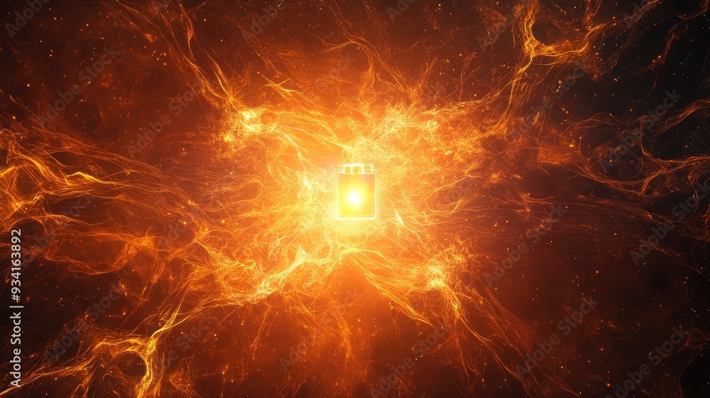 Glowing translucent ember with energy lines, representing a battery, centered in the image, emitting a calming light. Glowing translucent ember with energy lines, representing a battery, centered in the image, emitting a calming light.