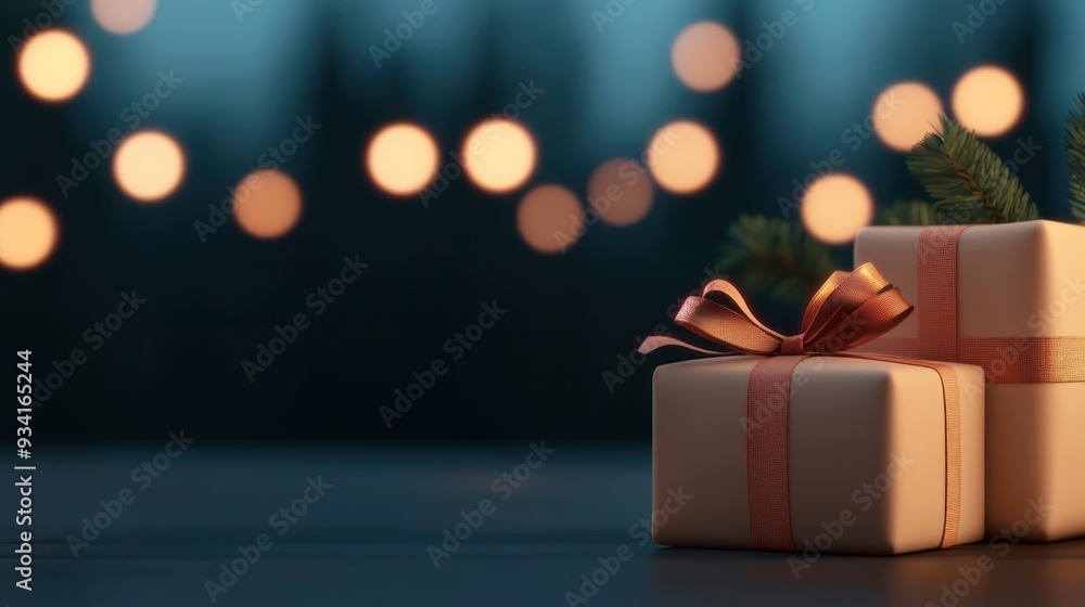 Close-up of beautifully wrapped gifts with soft glowing lights in the background, creating a warm festive atmosphere. Close-up of beautifully wrapped gifts with soft glowing lights in the background, creating a warm festive atmosphere.