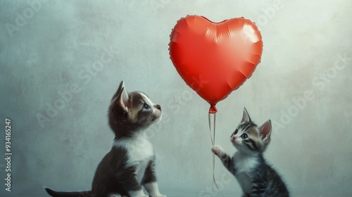 Two Kittens Admire a Red He...