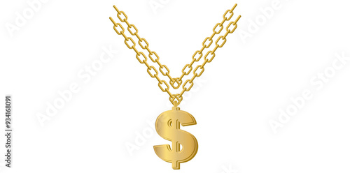 Layered Shiny Gold Dollar Necklace Isolated On White Background, Luxury Jewelry Chain Necklace Vector Illustration.	
