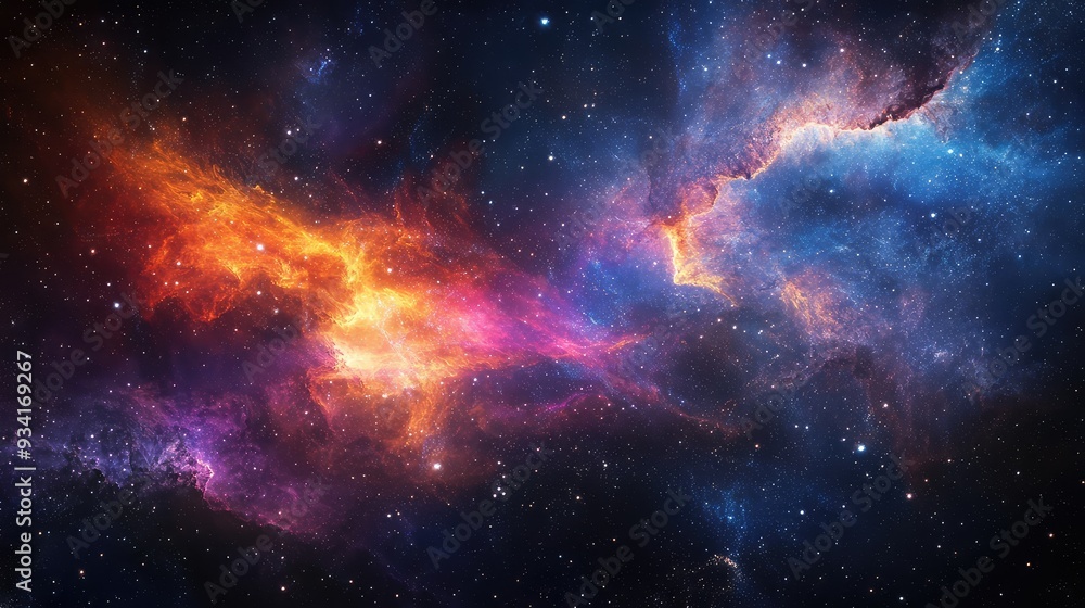 Naklejka premium Colorful waves of nebulae moving through the cosmos, with stars glinting in the background, creating a stunning visual.