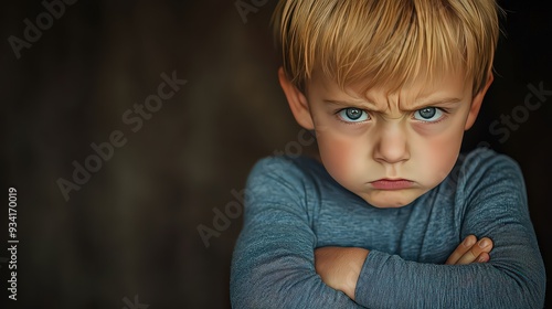 young child with arms crossed, a pouty face, and eyes glaring, expressing their displeasure with an adorable but intense scowl