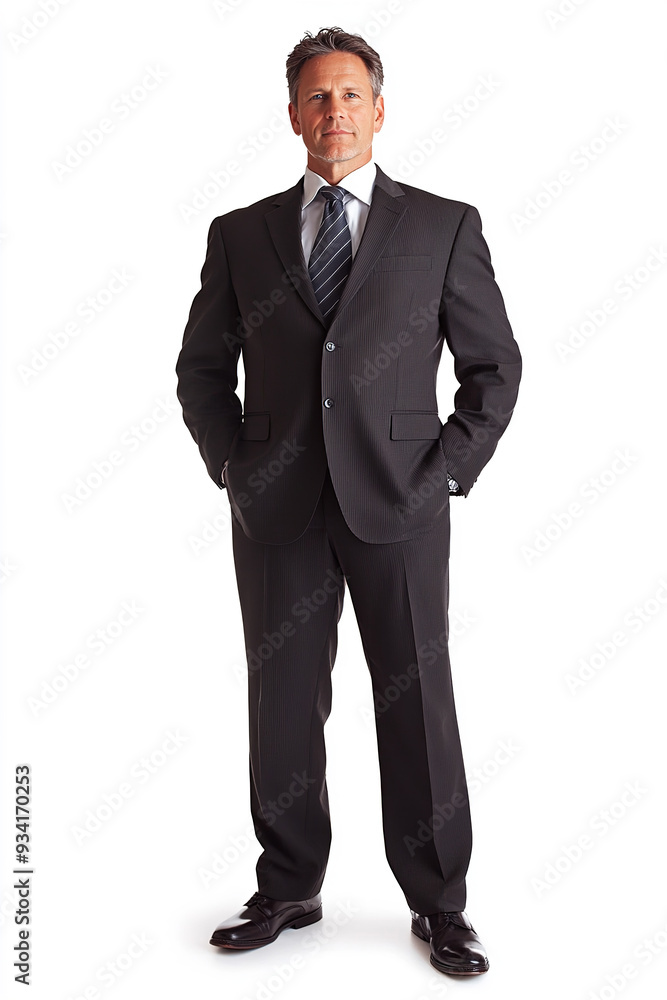 A middle-aged businessman stands confidently, exuding leadership and professionalism. His well-tailored suit and poised demeanor underscore his authority and experience A middle-aged businessman stands confidently, exuding leadership and professionalism. His well-tailored suit and poised demeanor underscore his authority and experience