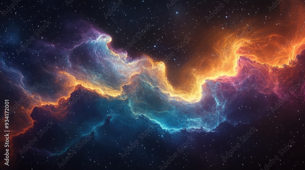Nebula waves stretching across the universe, a mesmerizing display of color, light, and cosmic beauty. Nebula waves stretching across the universe, a mesmerizing display of color, light, and cosmic beauty.