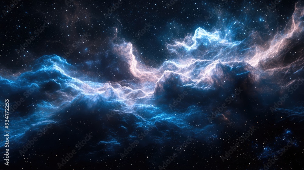 Fototapeta premium Soft, flowing nebula waves against the backdrop of deep space, creating a beautiful, otherworldly atmosphere.