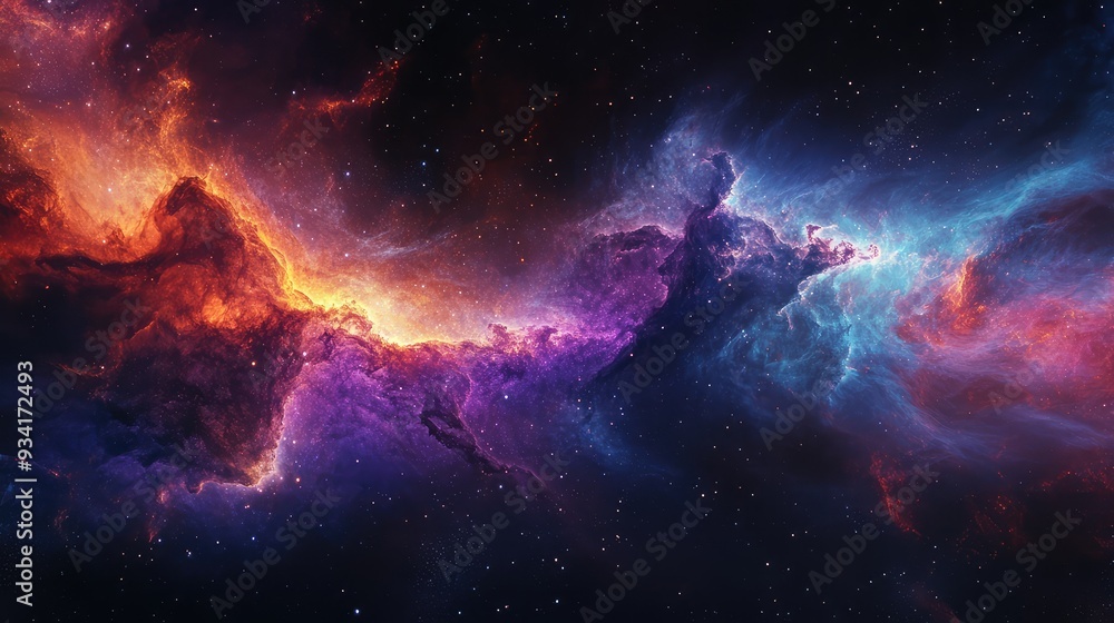 Obraz premium Soft waves of nebulae drifting through space, rich in color and texture, glowing softly against the darkness.
