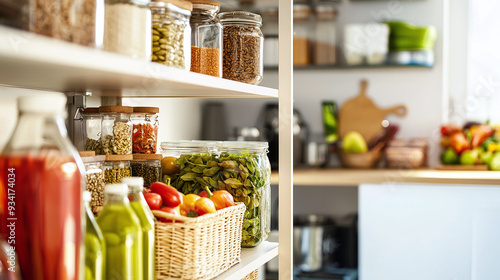 a well-organized kitchen pantry stocked with healthy, whole foods photo