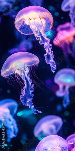 repeating pattern of blacklight jellyfish