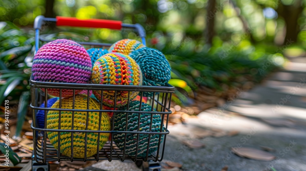 Fototapeta premium Detailed photograph of a shopping cart overflowing with pet toys and treats, showcasing love and care for furry companions, Sony