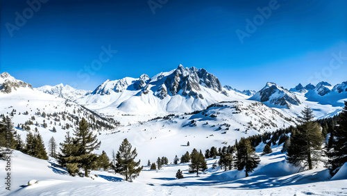 Wallpaper Mural A panoramic view of a snowy mountain range under a clear blue sky Torontodigital.ca