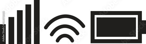 Mobile phone system icons. Wifi signal strength, battery charge level. Vector 
