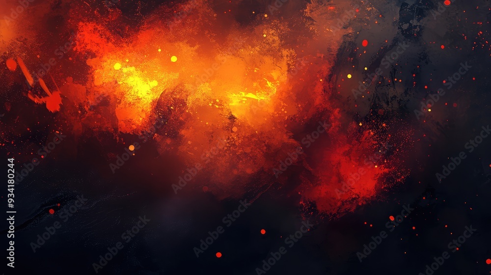 Obraz premium Digital embers glowing softly, with warm hues of orange and red, contrasted against a cool, dark background.