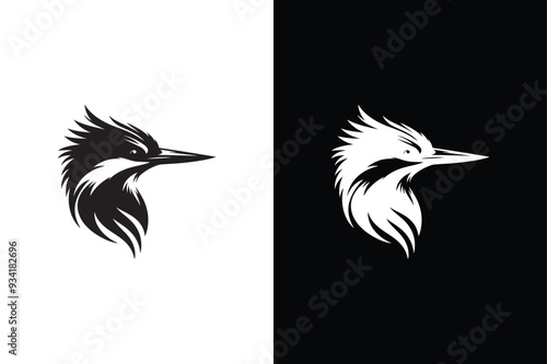 Kingfisher bird head icon with white and black background.